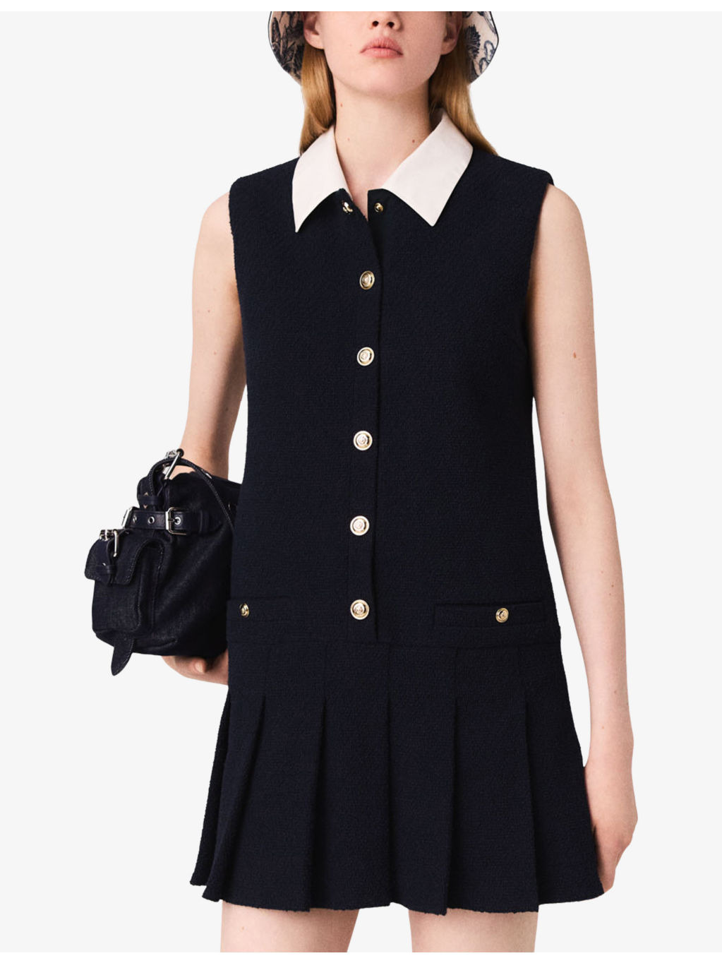 Contrast-Collar Tweed-Textured Cotton-Blend Mini Dress - 3