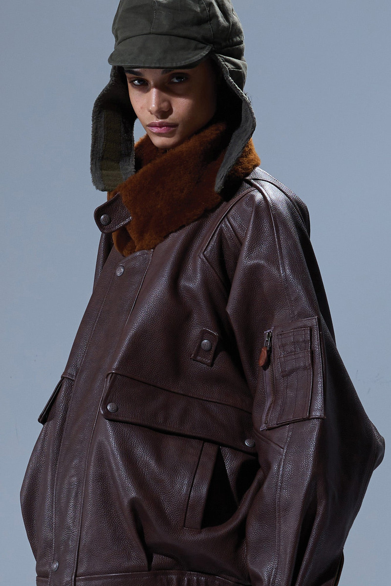 LEATHER FLIGHT JACKET WITH SHEARLING COLLAR 1
