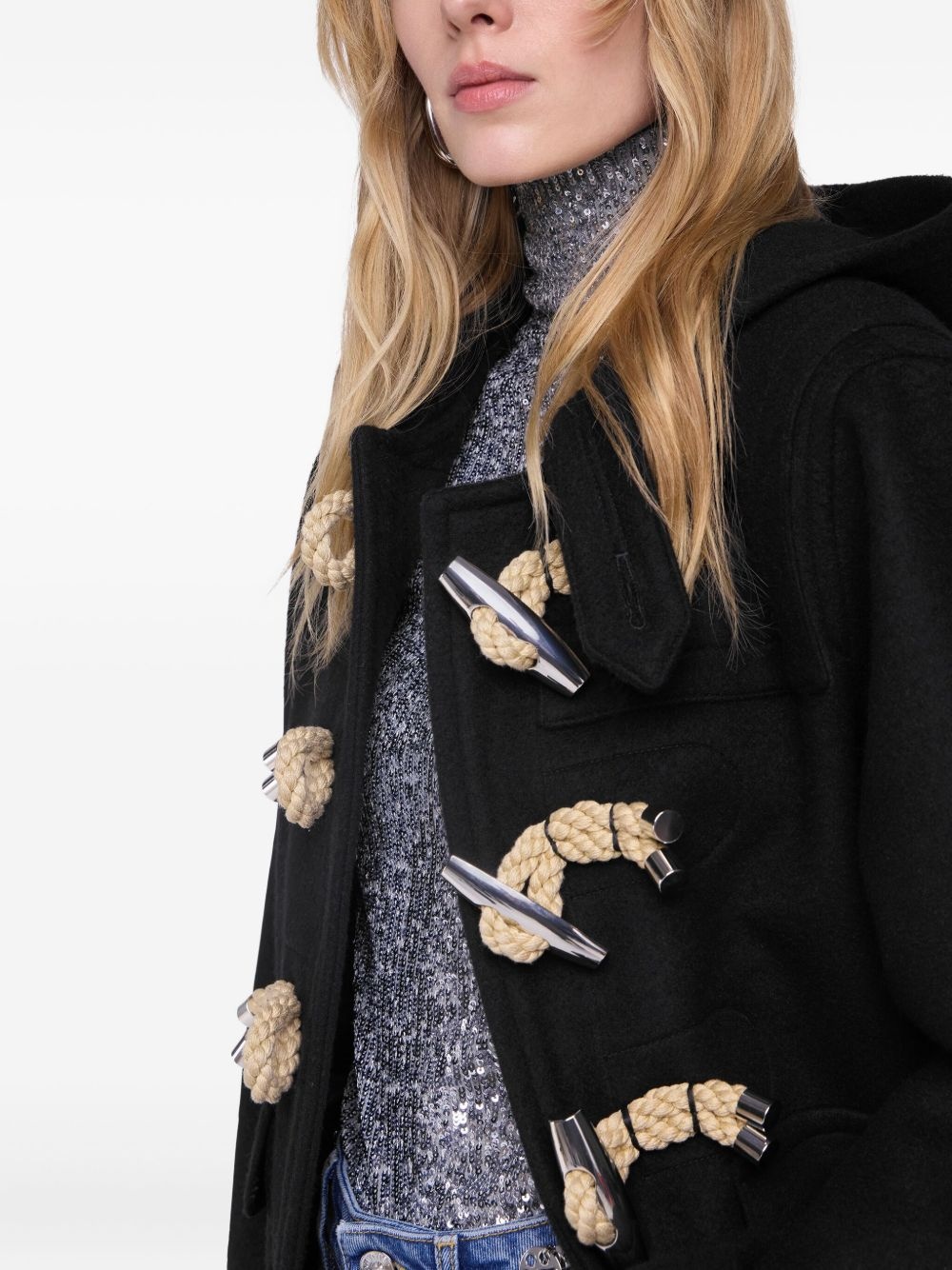 toggle-fastening hooded jacket - 6