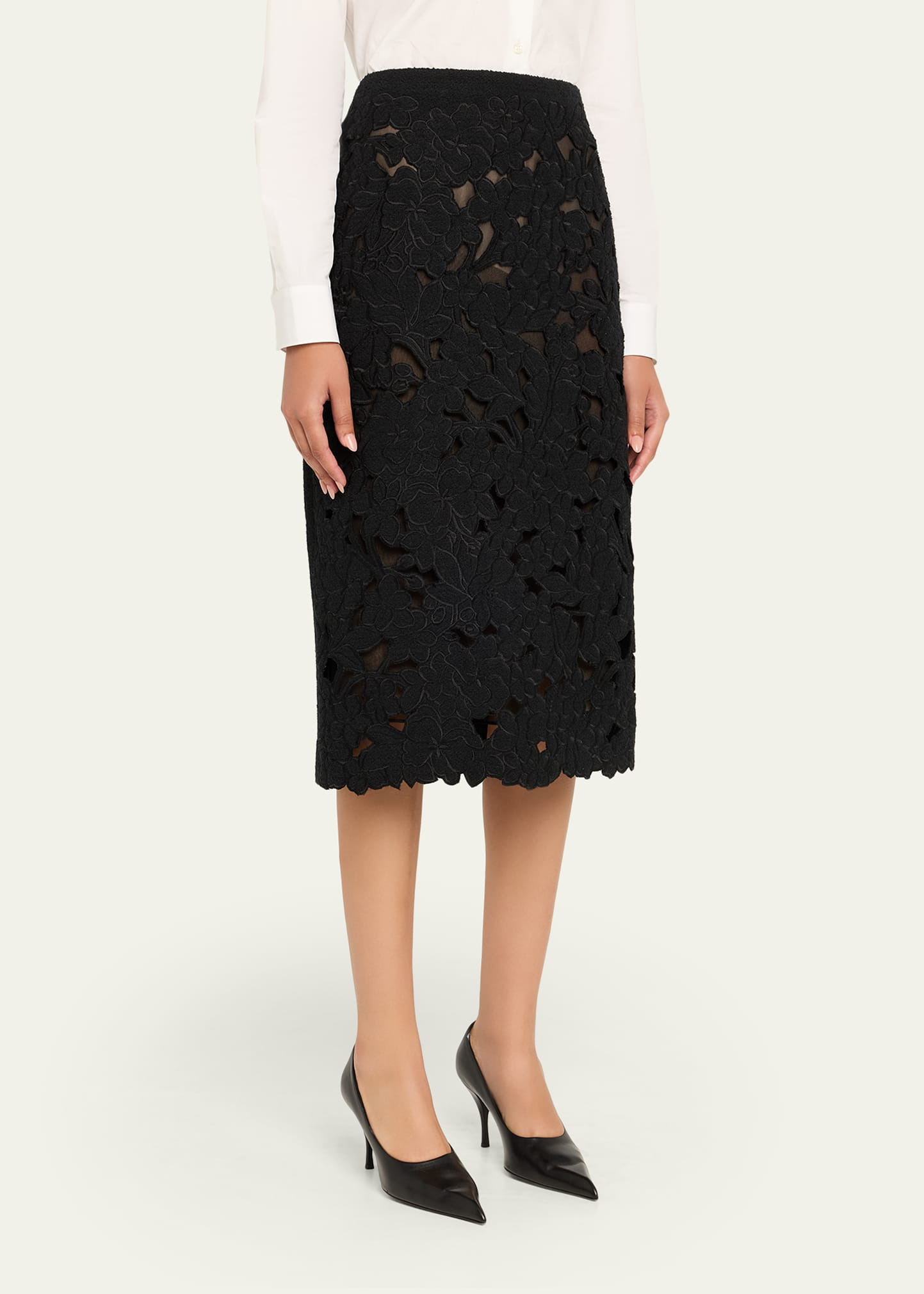 Tweed Embroidered Cutout Midi Suiting Skirt - 4