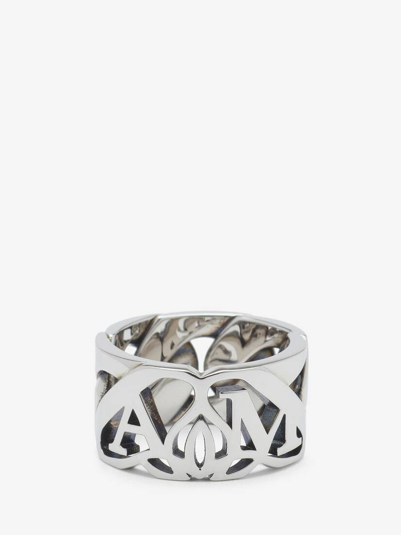 Men's Seal Logo Chain Ring in Antique Silver 1