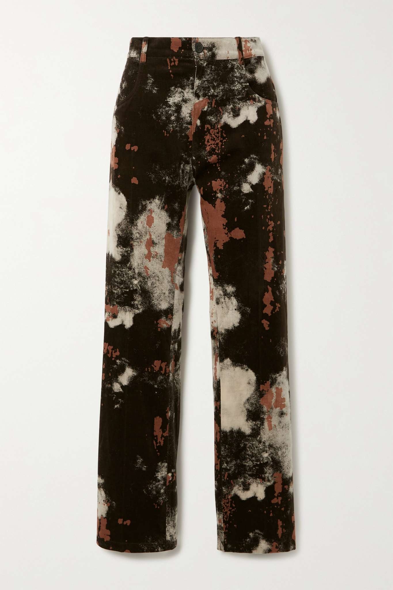 Striae printed cotton-blend velvet straight-leg pants - 1