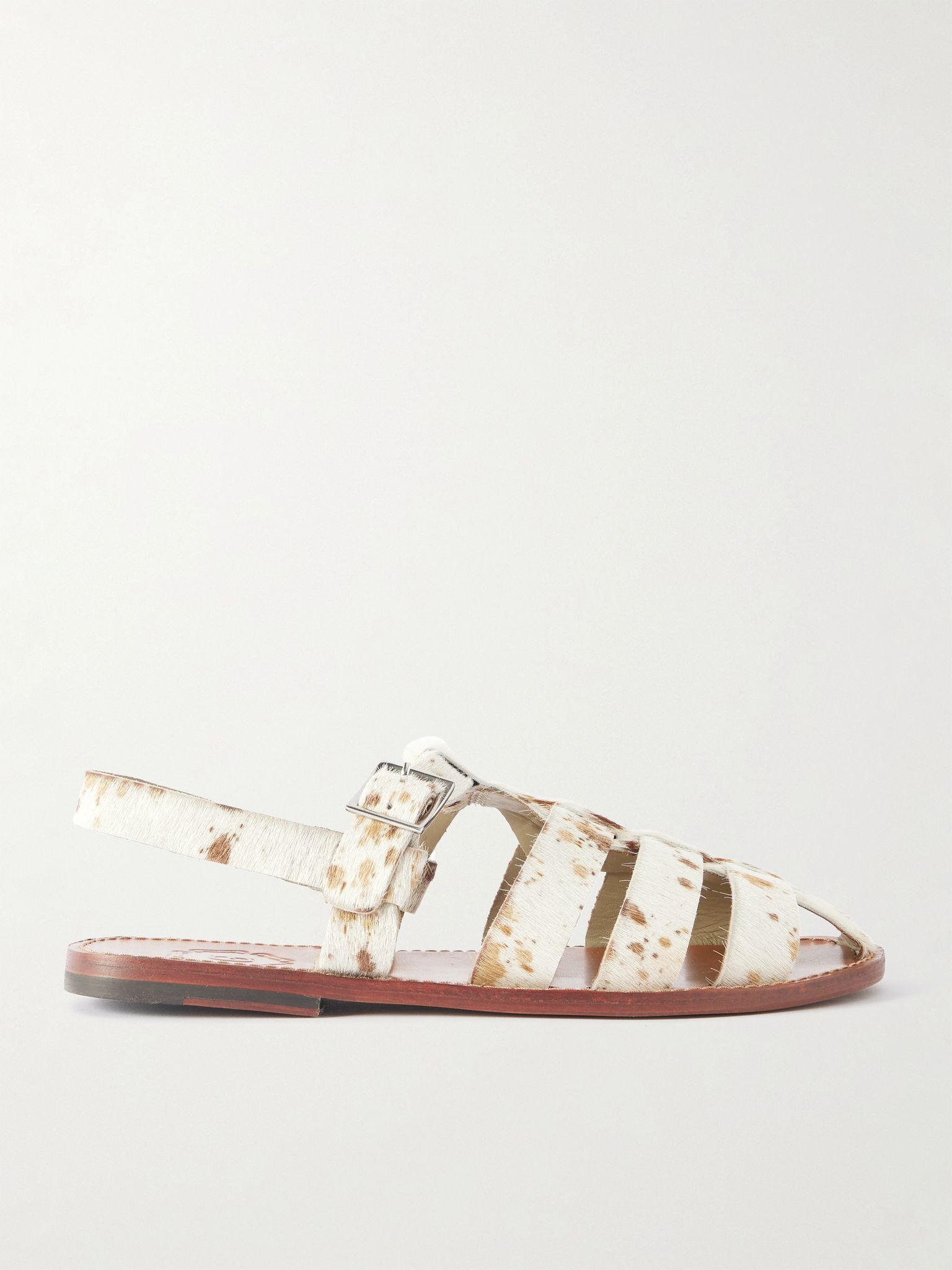 Quincy Cow-Print Calf Hair Fisherman Sandals White - 1
