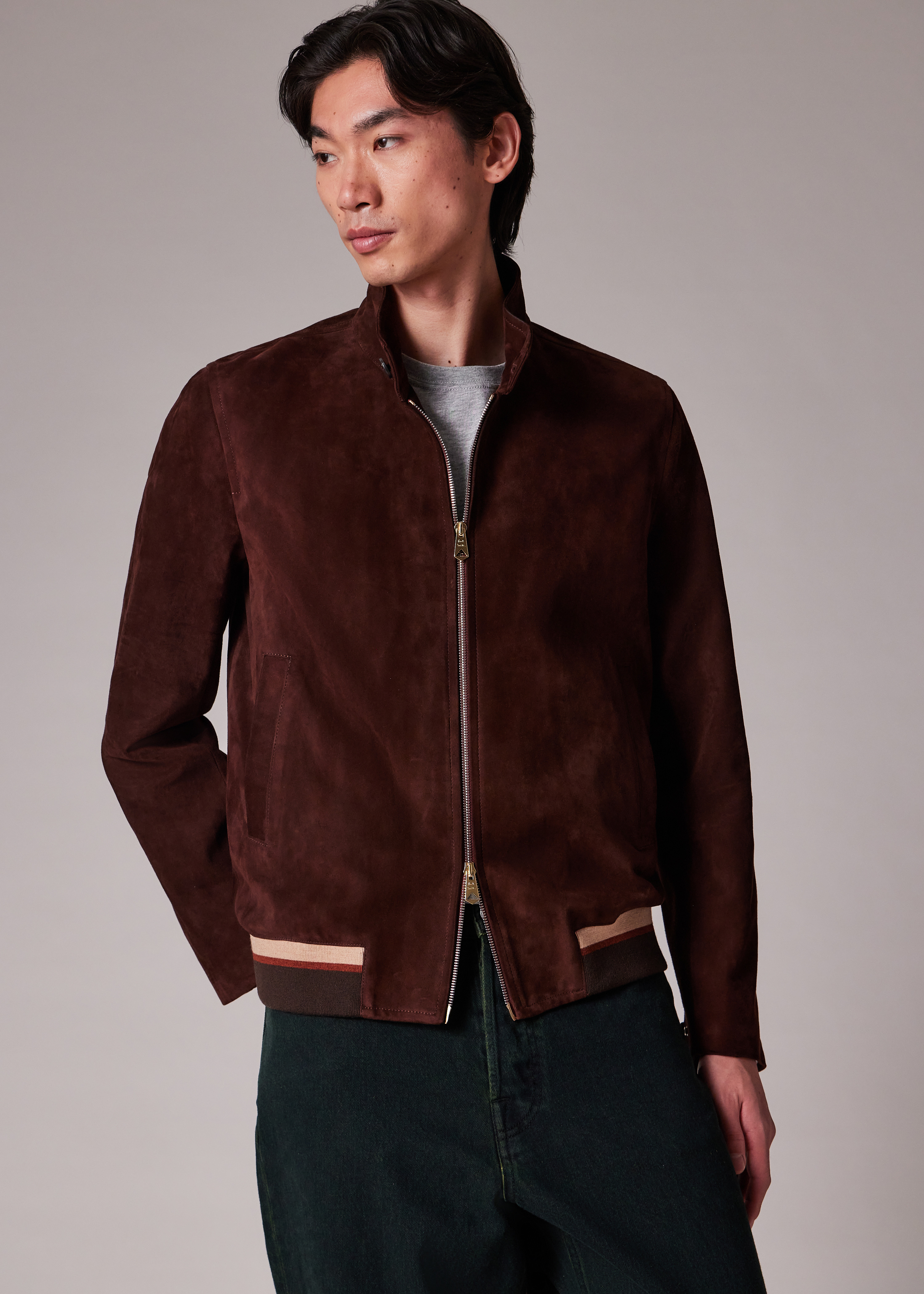 Brown Suede Funnel Neck Jacket - 7