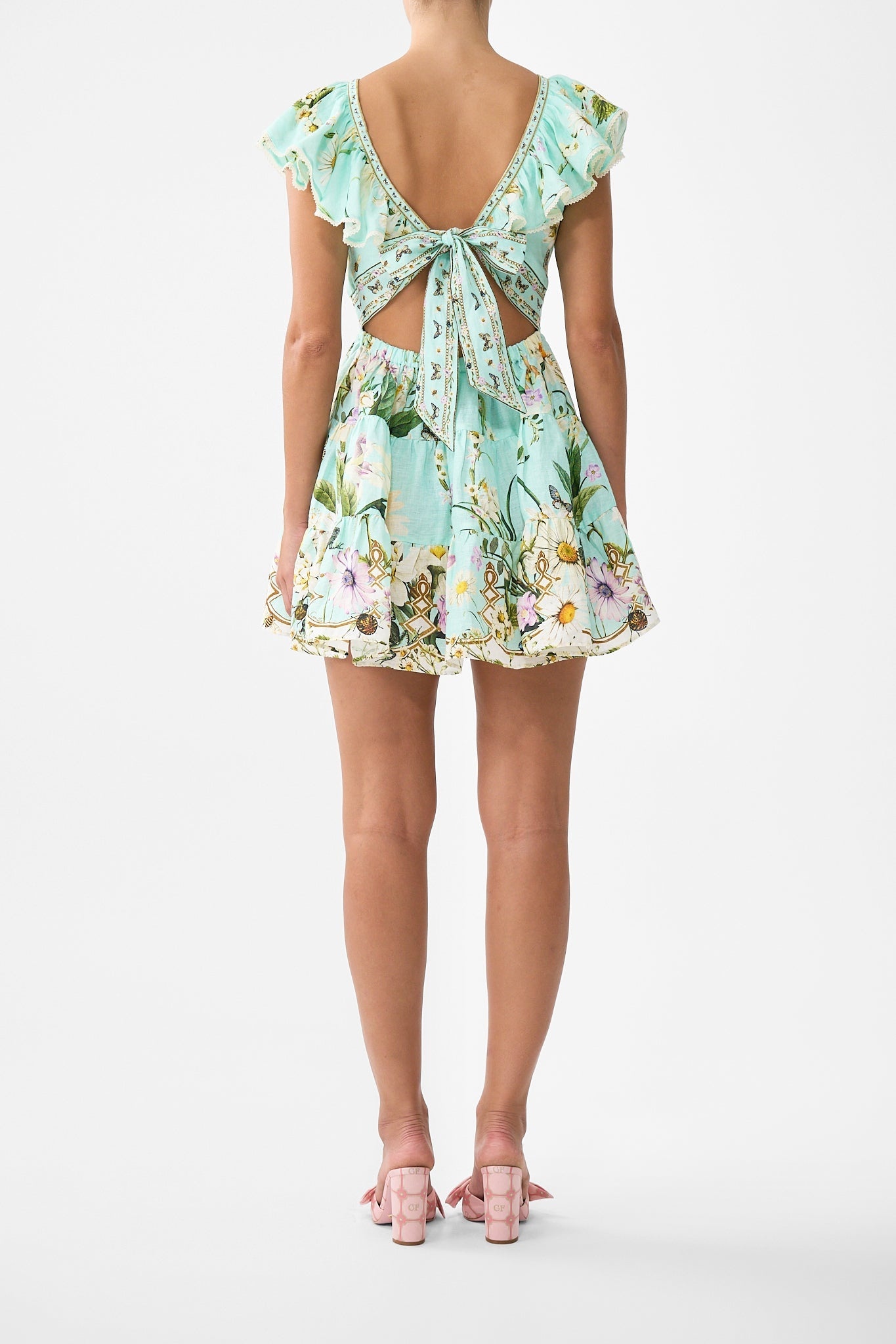 TIERED SHORT DRESS WITH NECK FRILL - 3