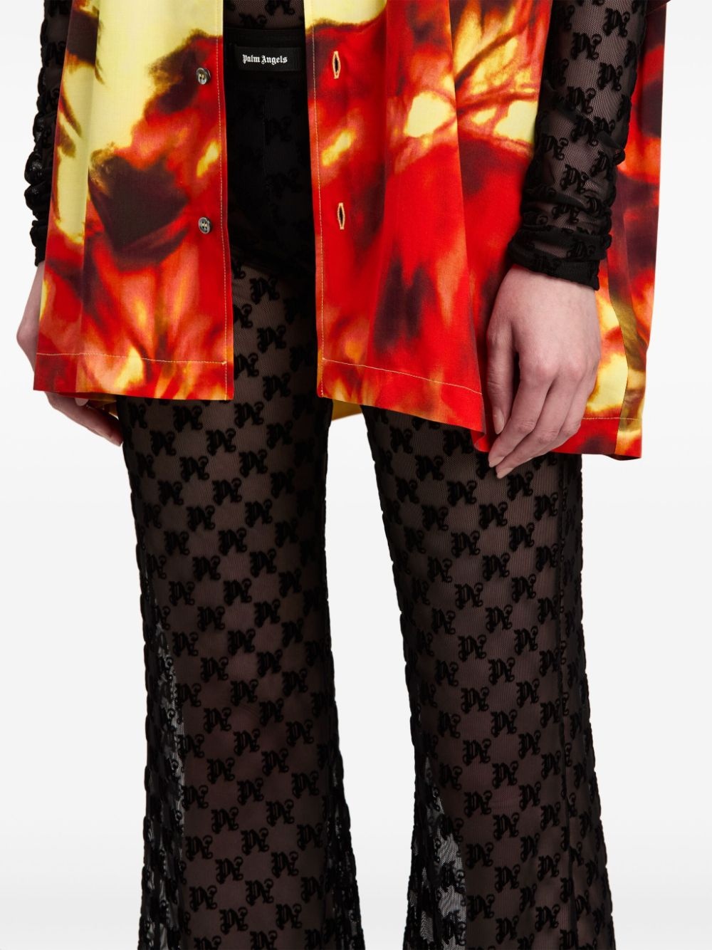 semi-sheer monogram flared trousers - 6