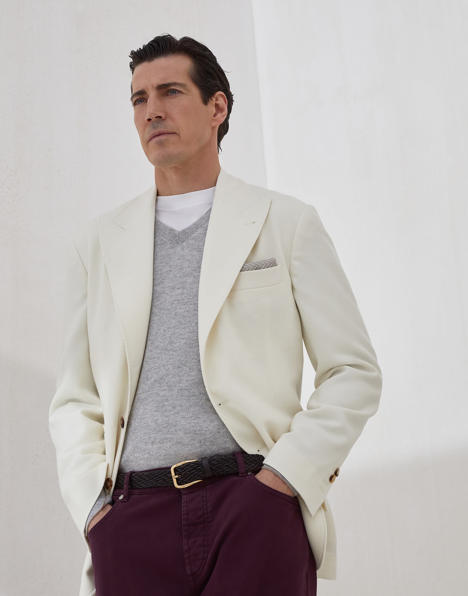 Wool, cashmere and silk cavalry deconstructed blazer with large peak lapels - 4