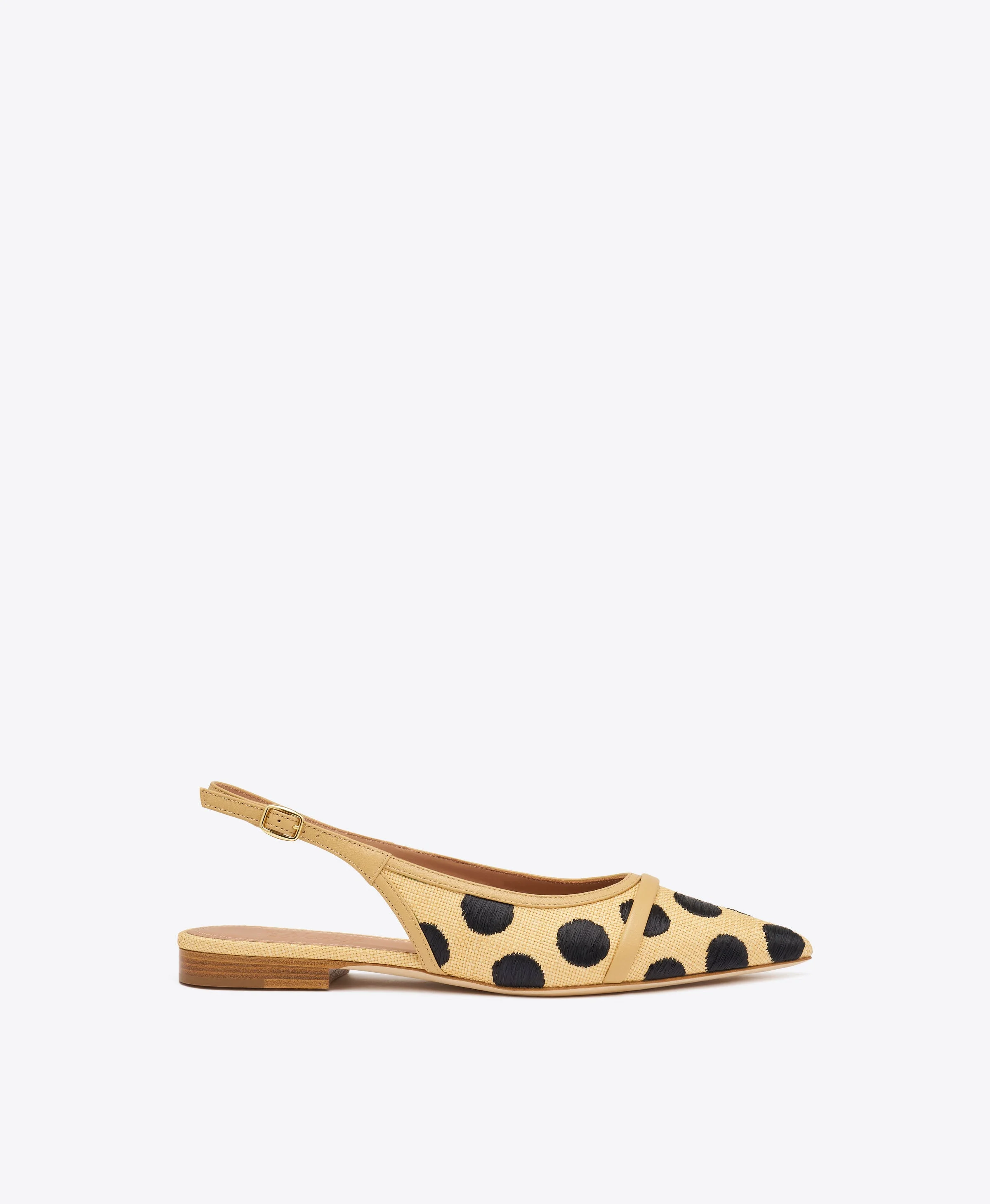 Jama Beige Polka-Dot Raffia Flat Slingbacks - 1