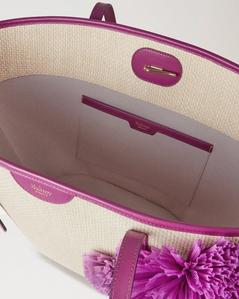 Basket Tote Orchid Bloom Raffia & Pom Poms - 5