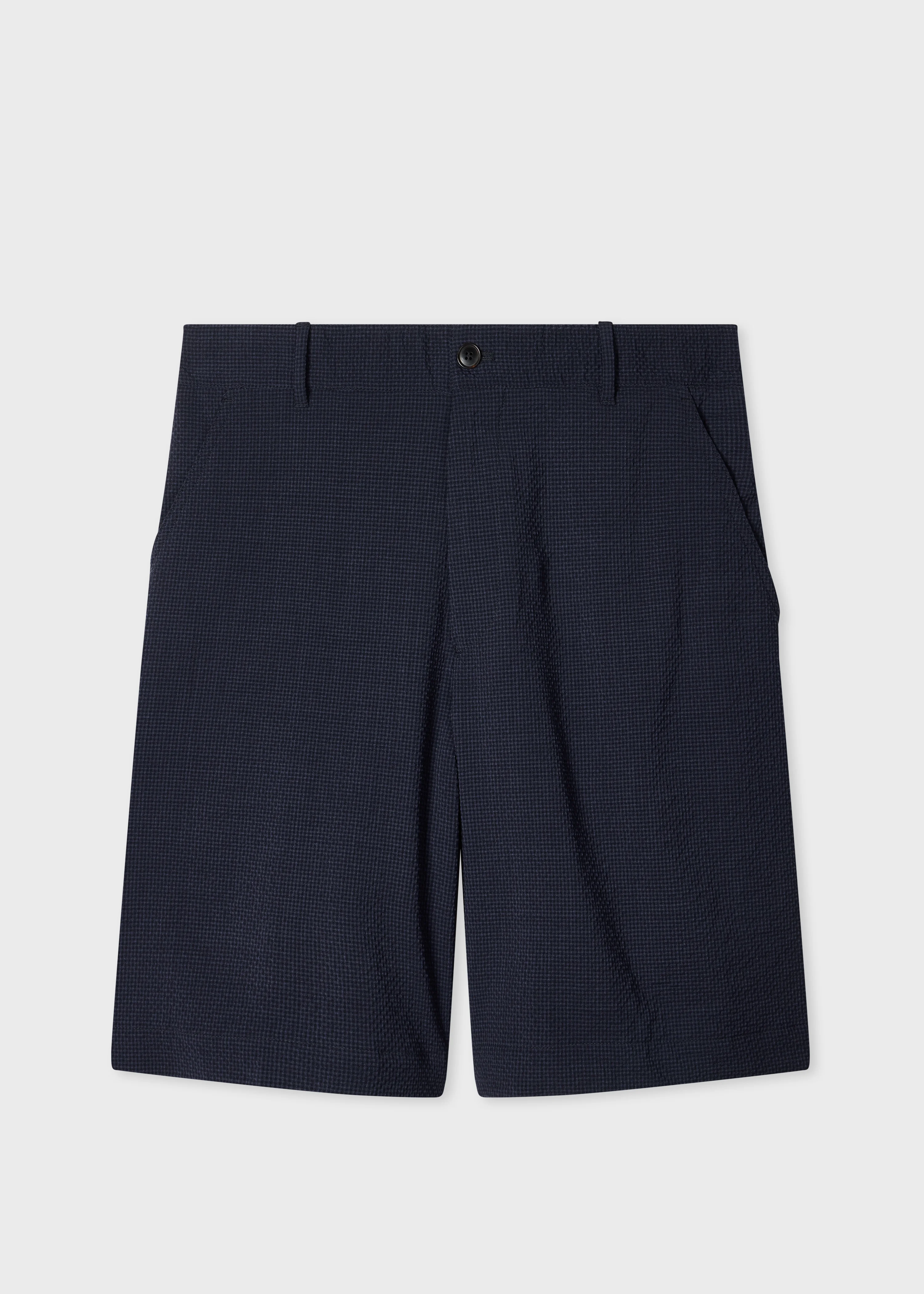Navy Stretch-Wool Seersucker Shorts - 1