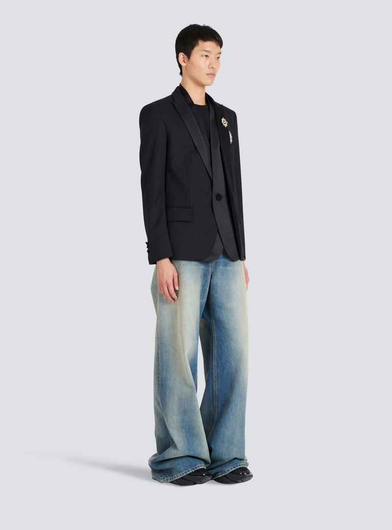 Wool blazer with embroidered badges and satin collar 6