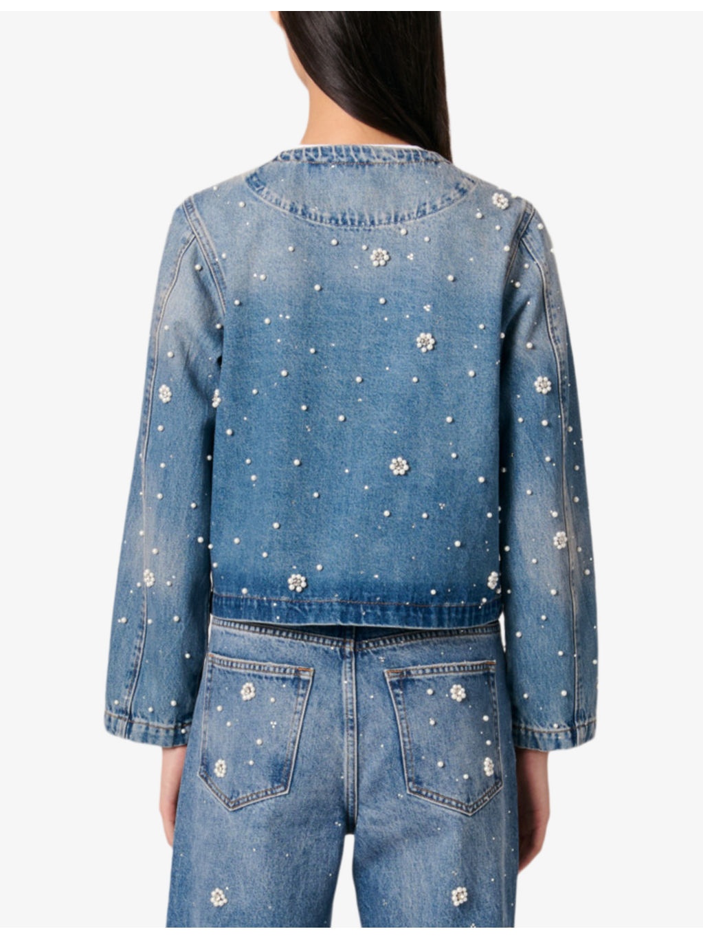 Embellished faded-wash denim jacket - 4