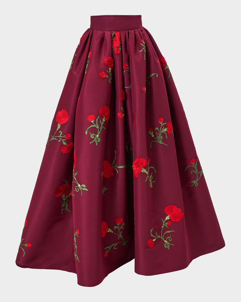 Carnation Embroidered Silk Organza Ball Skirt 1