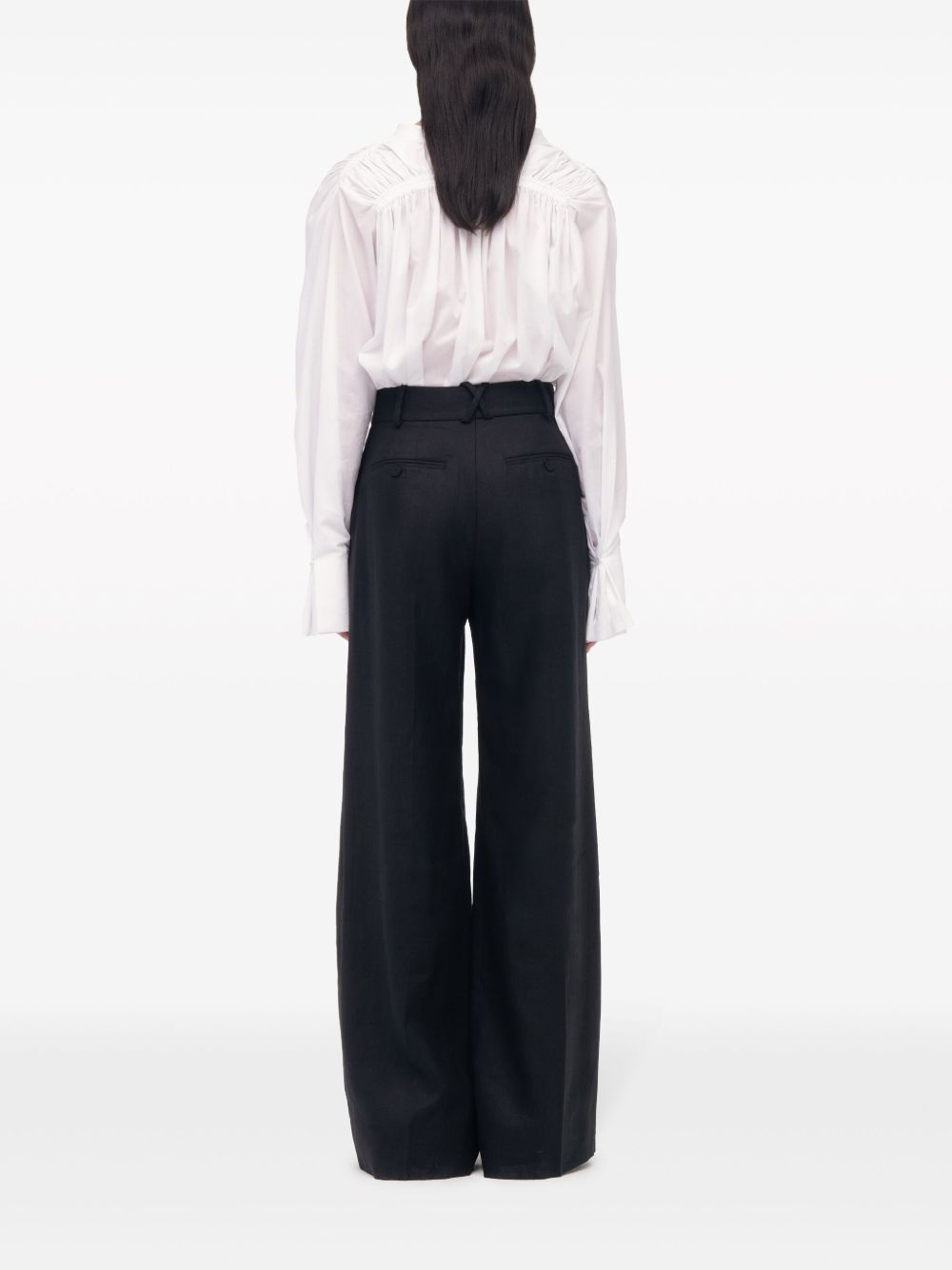 wide-leg pleated linen trousers - 5
