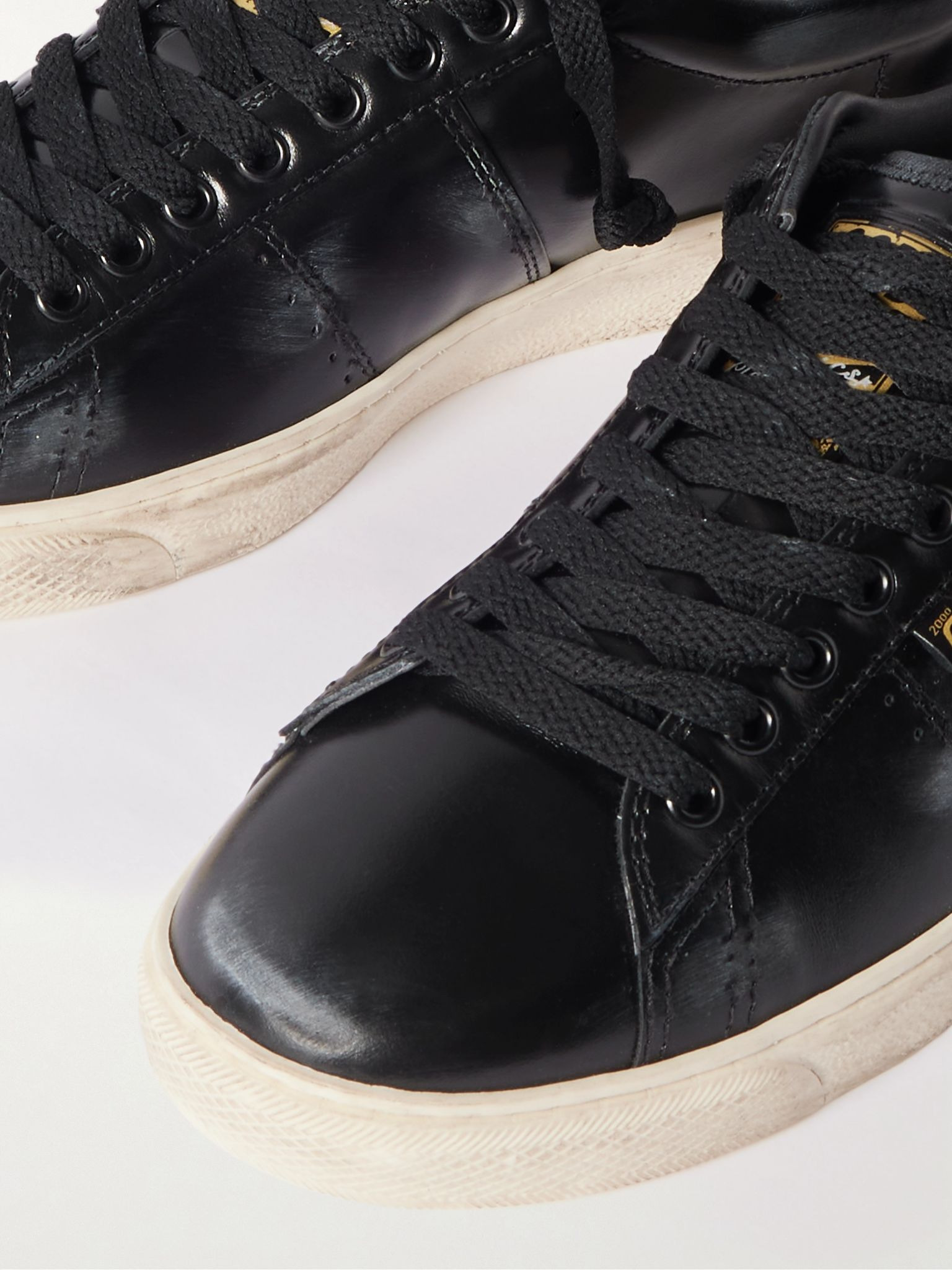 Matchstar Suede-Trimmed Distressed Glossed-Leather Sneakers Black - 5