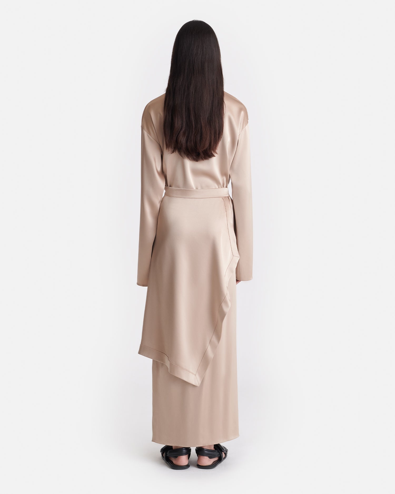 Draped Slip Satin Midi Dress - 4