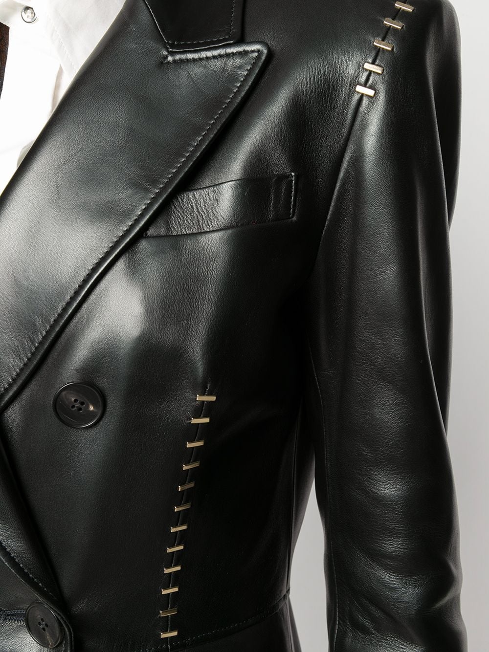 stapled leather coat - 5