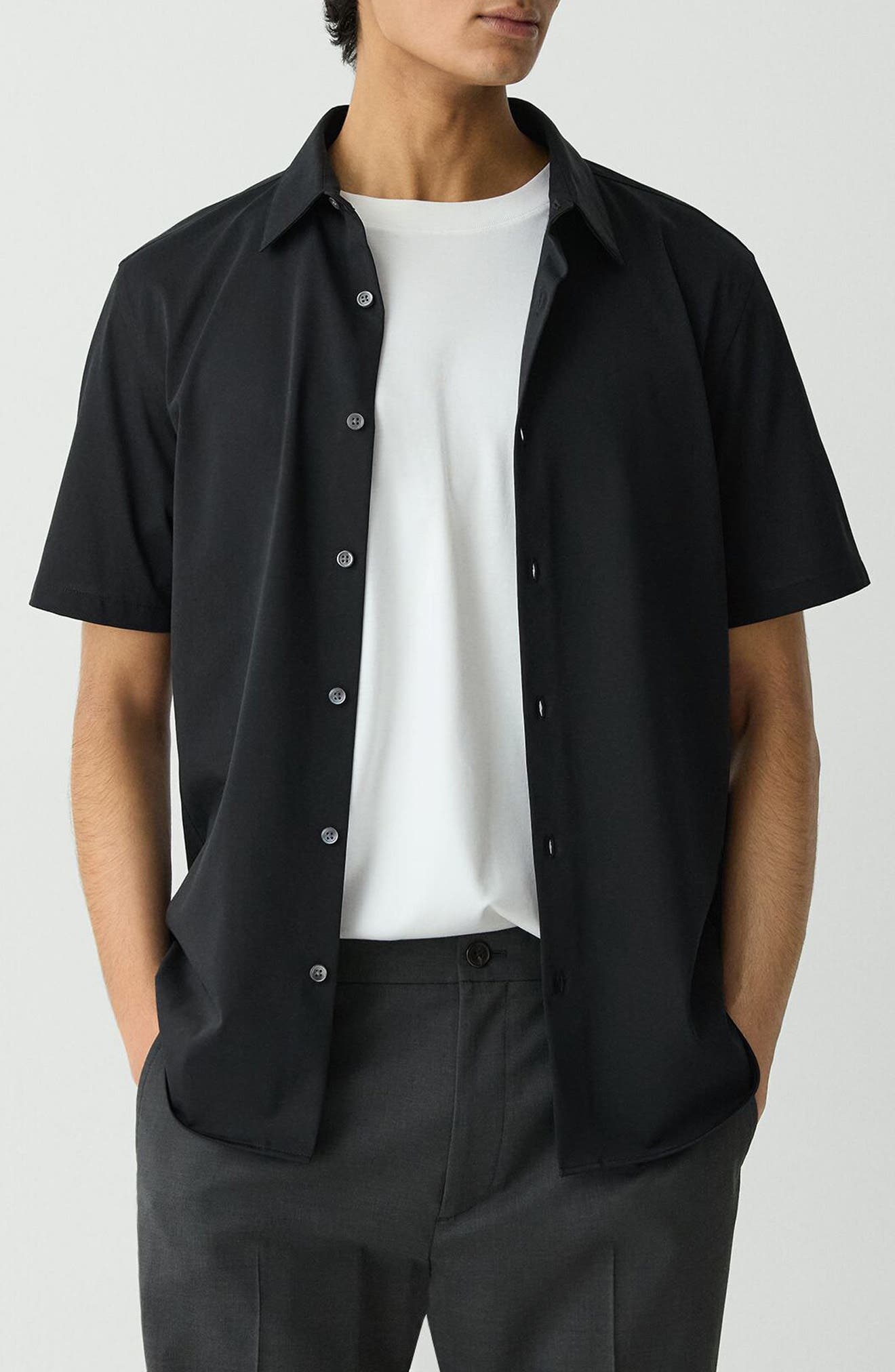 Theory Irving Short Sleeve Button-Up Shirt in Black - 7