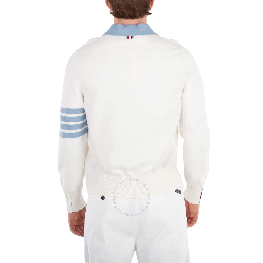 Thom Browne Men's Jersey 4-Bar V Neck Polo Pullover in White - 3