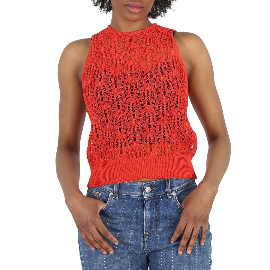 Stella Mccartney Ladies Bright Red Pointelle Stitch Top - 3