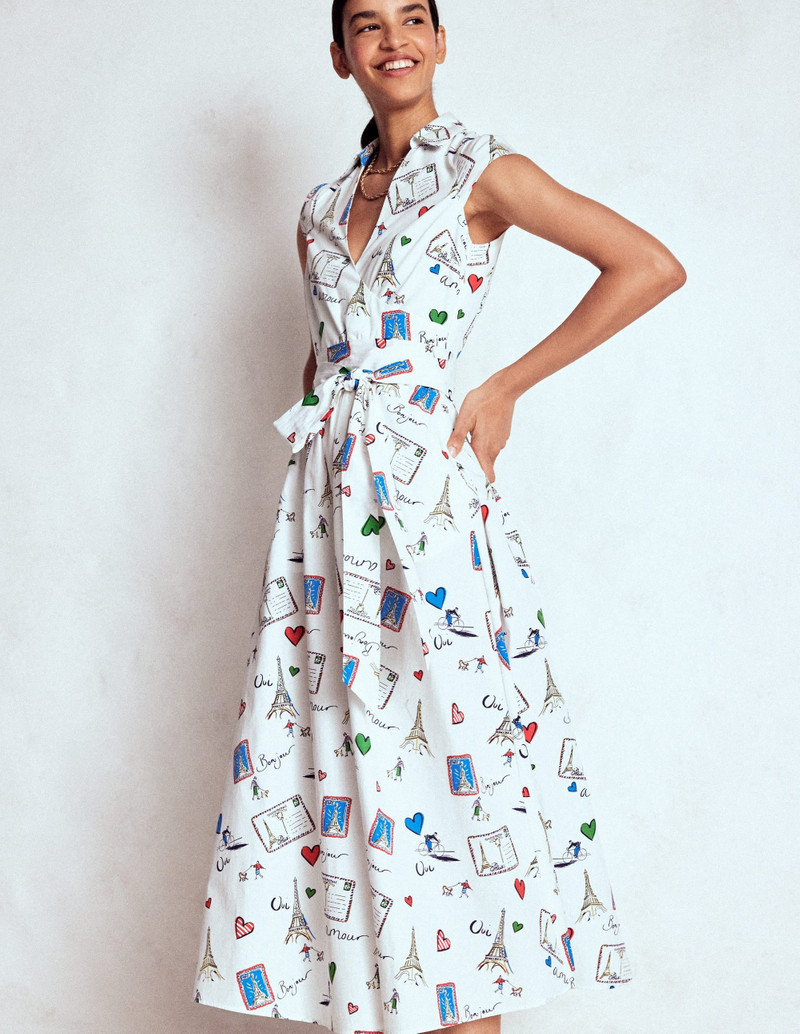 Julia Cotton Wrap Midi Dress-Ivory, Postcard From Paris 6