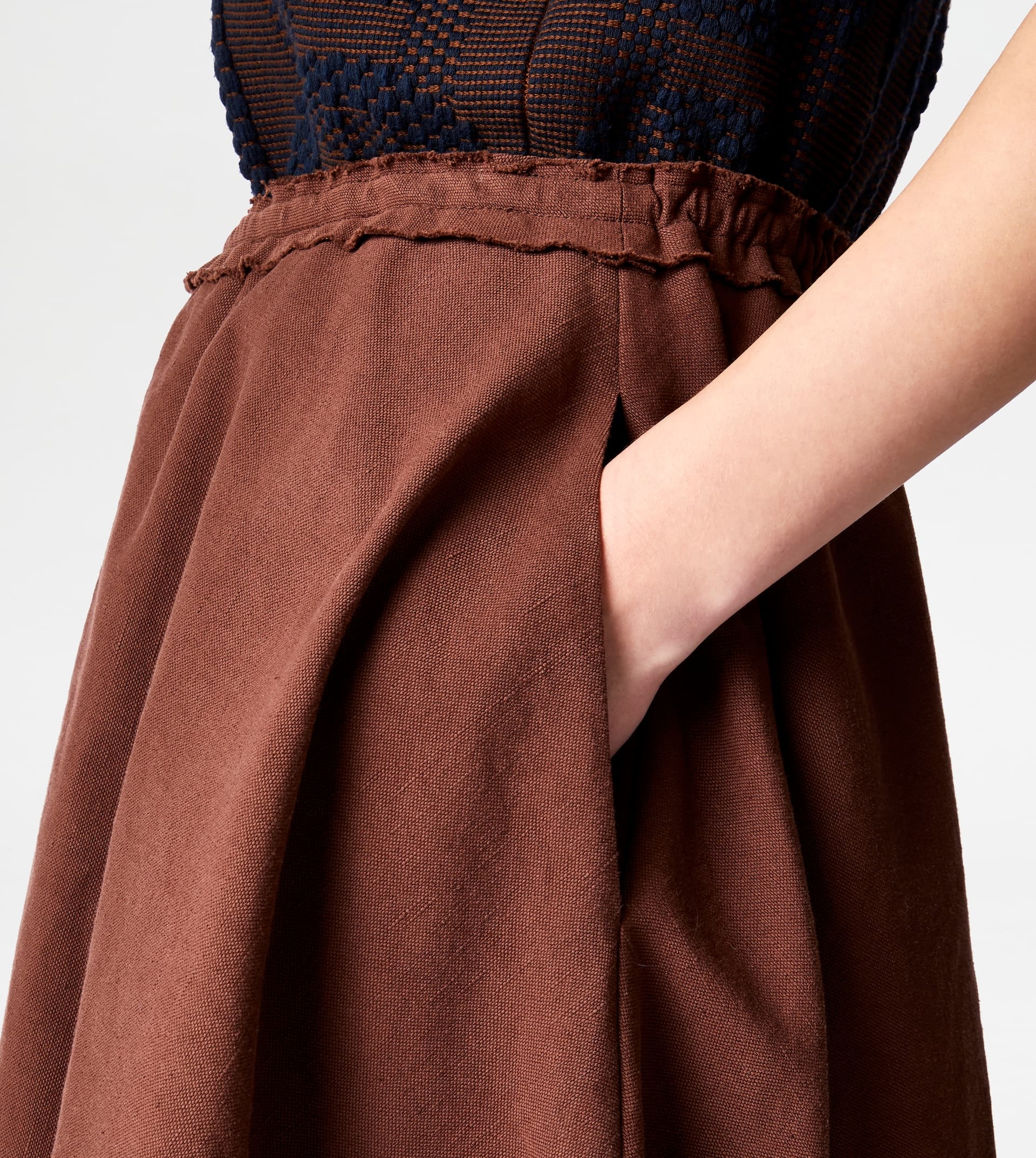 LINEN BLEND FLARED SKIRT - BROWN - 4