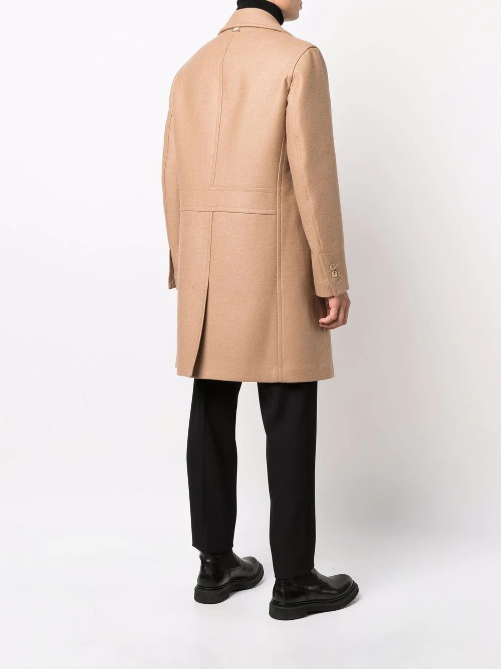 logo-button double-breasted mid-length coat - 4