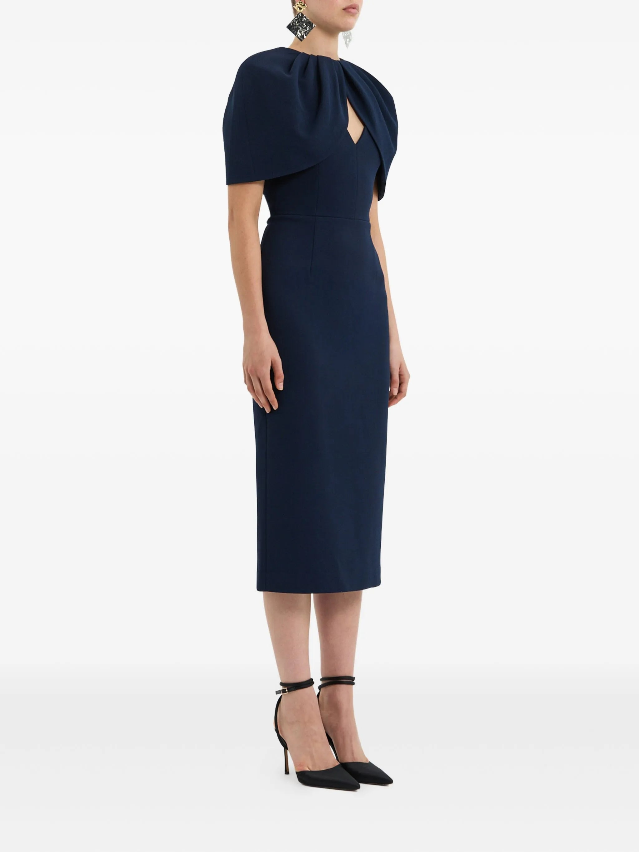 petal-sleeve draped midi dress - 3