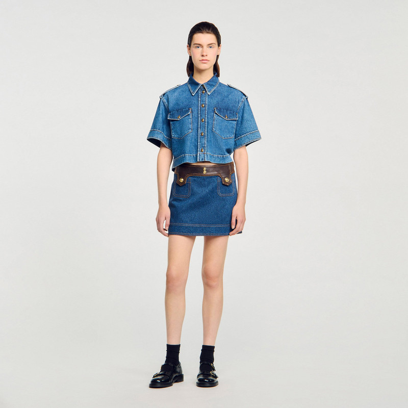 Sandro MINI DENIM AND LEATHER SKIRT outlook