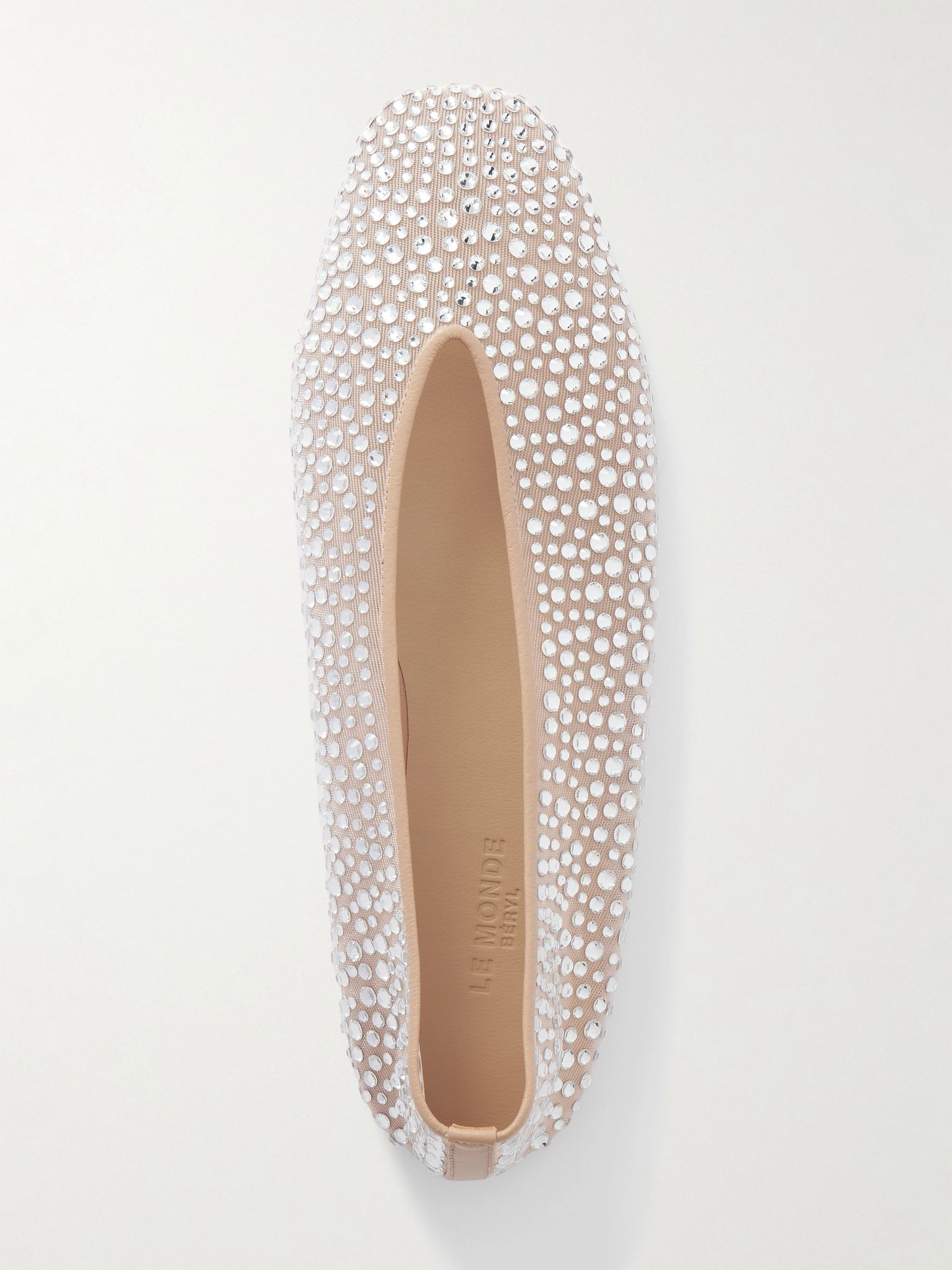 Luna crystal-embellished leather-trimmed mesh flats Light brown - 5