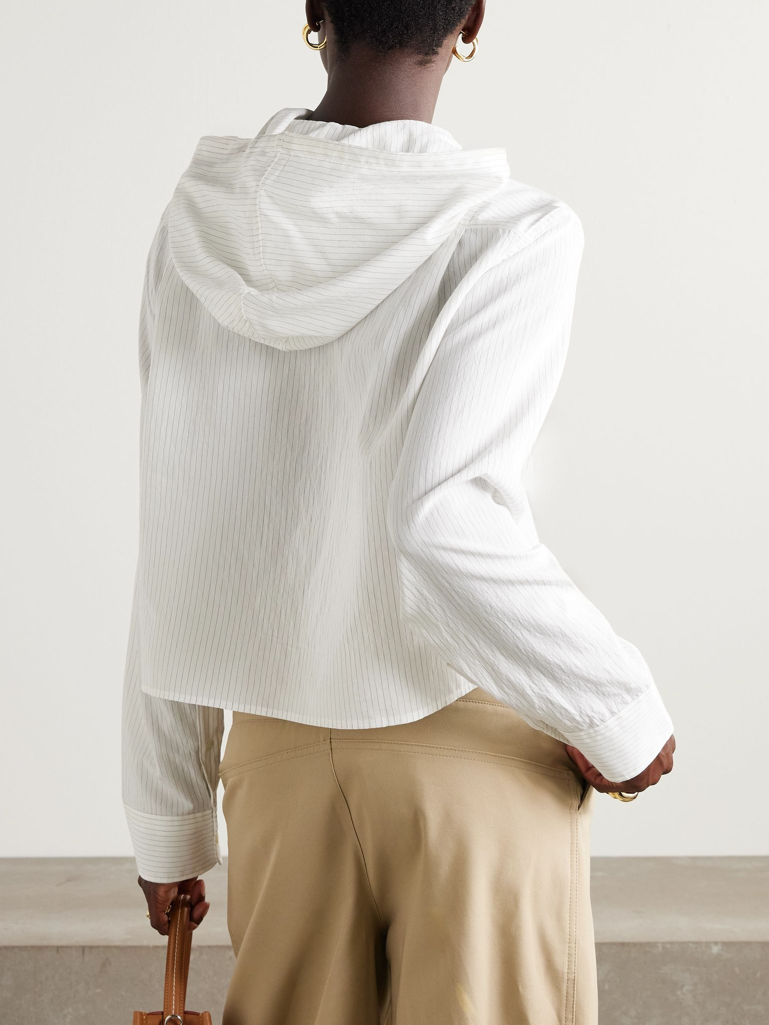 Cropped hooded pinstriped poplin shirt Off-white - 3
