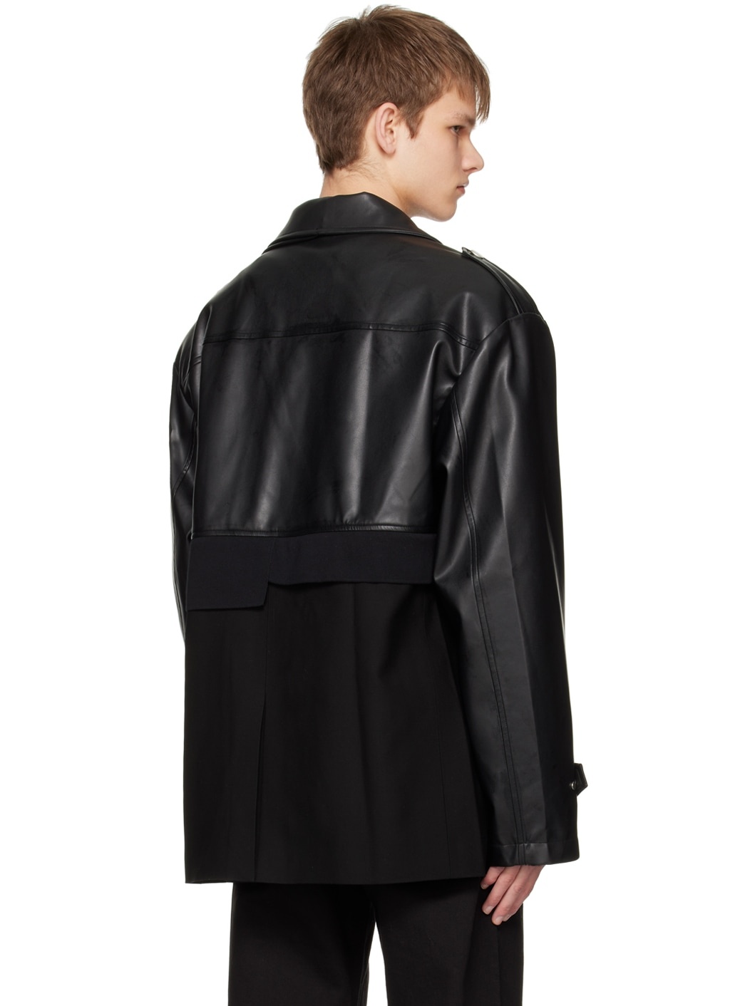 FENG CHEN WANG Black Detachable Faux-Leather Jacket | REVERSIBLE