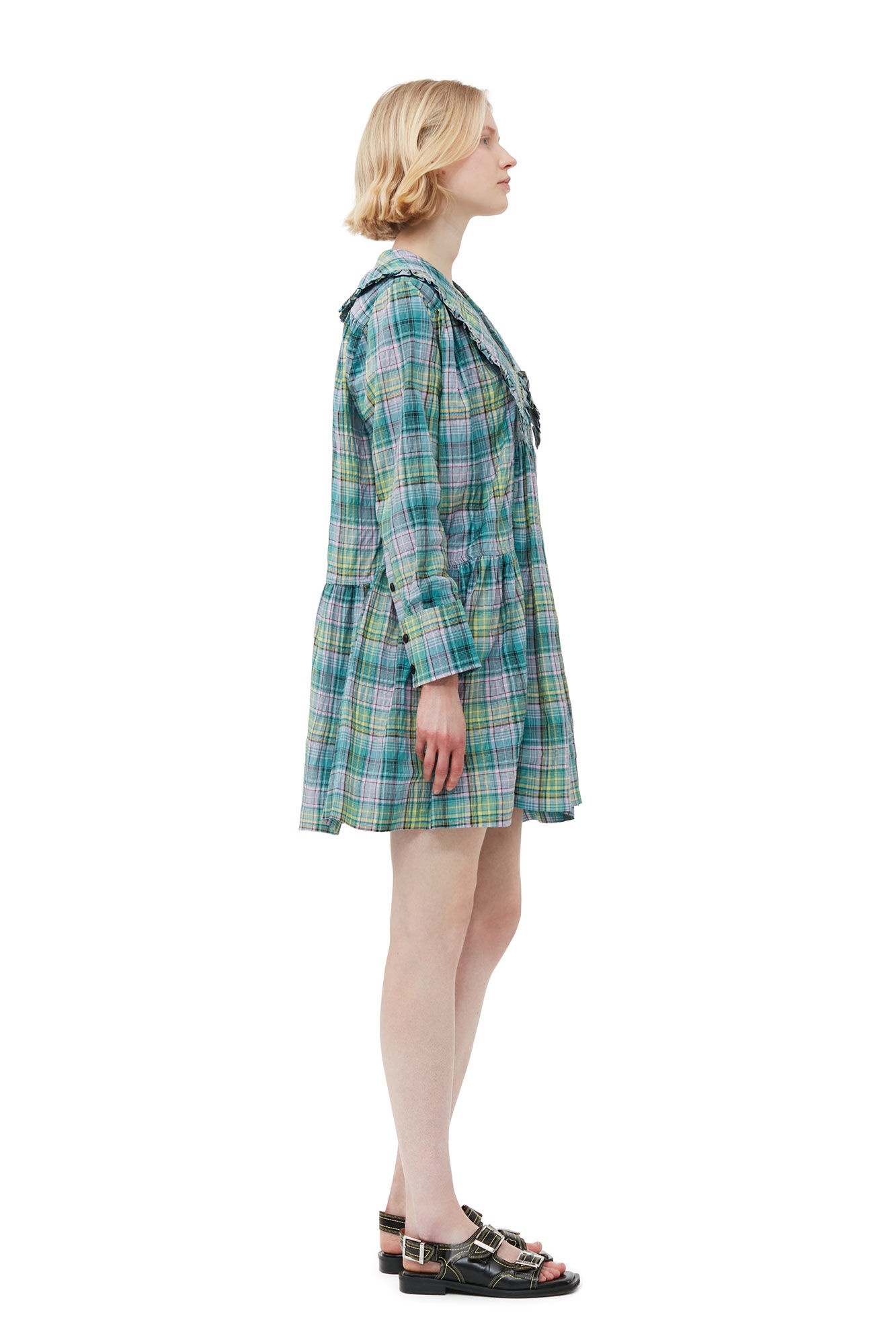 SEERSUCKER CHECK WIDE SHIRT DRESS - 5