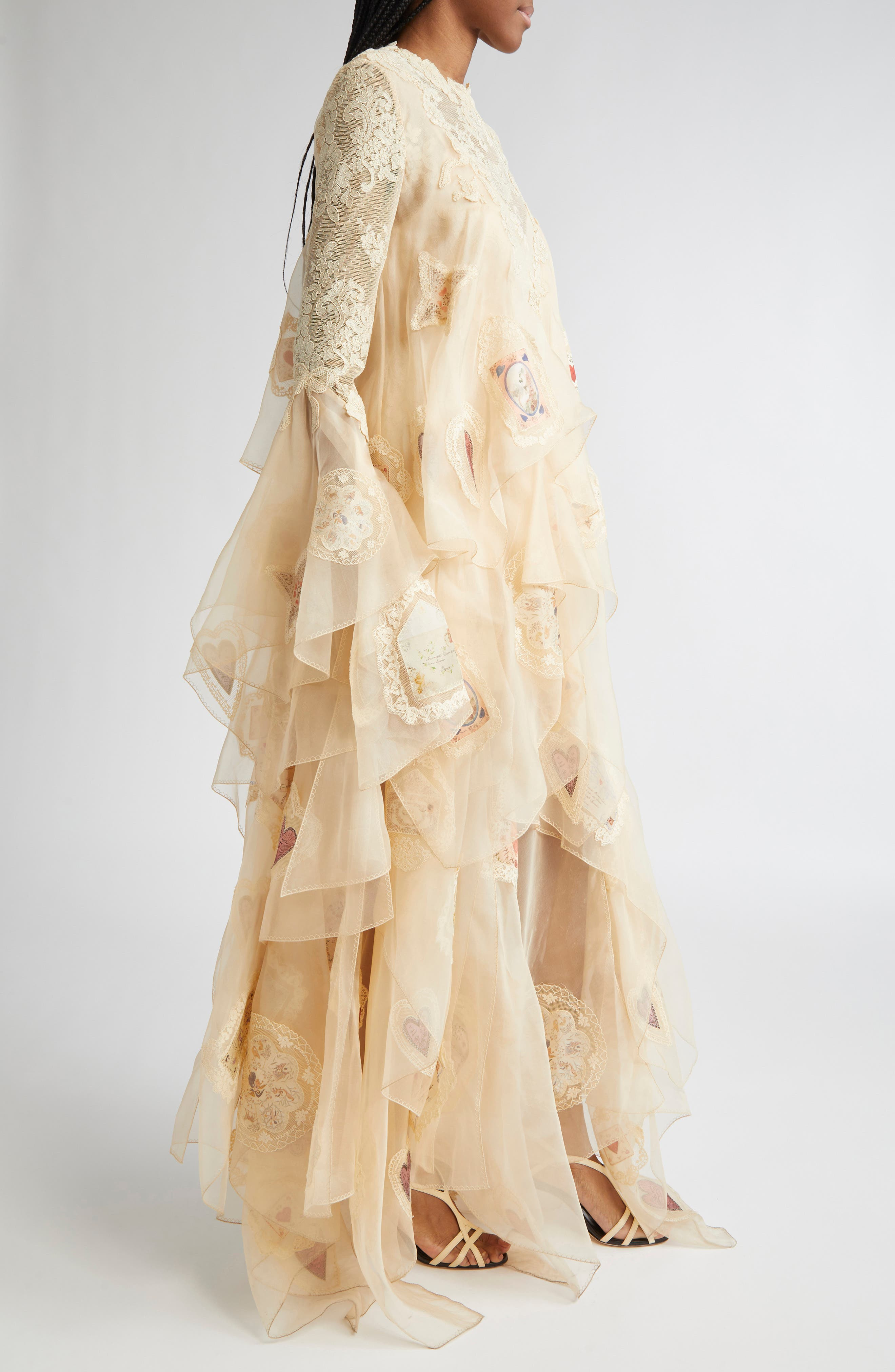 Zimmermann Hypnotic Cascading Semisheer Long Sleeve Lace Silk Gown in Cream at Nordstrom - 3
