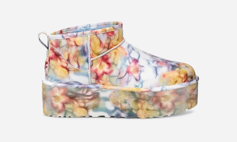 ® CS Ultra Mini Platform Microfiber/Recycled Materials Classic Boots in Light Blue Floral 1