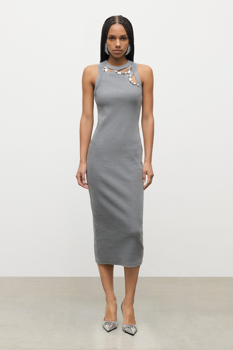 DISTRESSED CRYSTAL RIBBED KNIT MIDI TANK DRESS 3