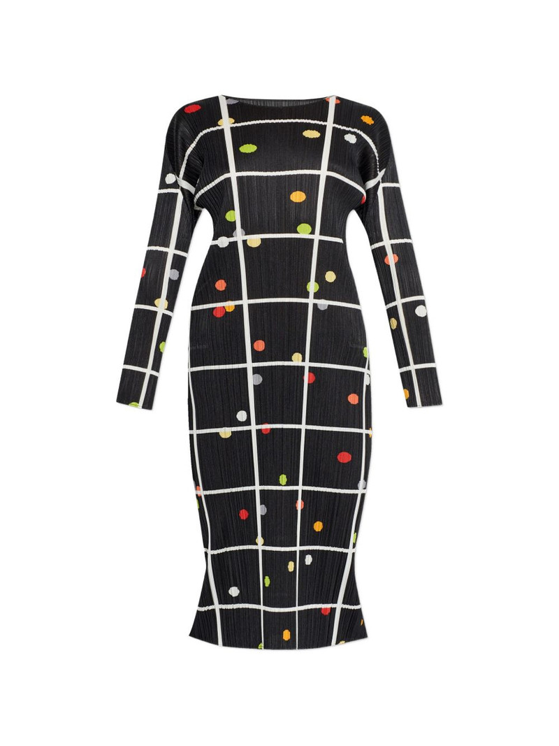 pleated grid print dress 1