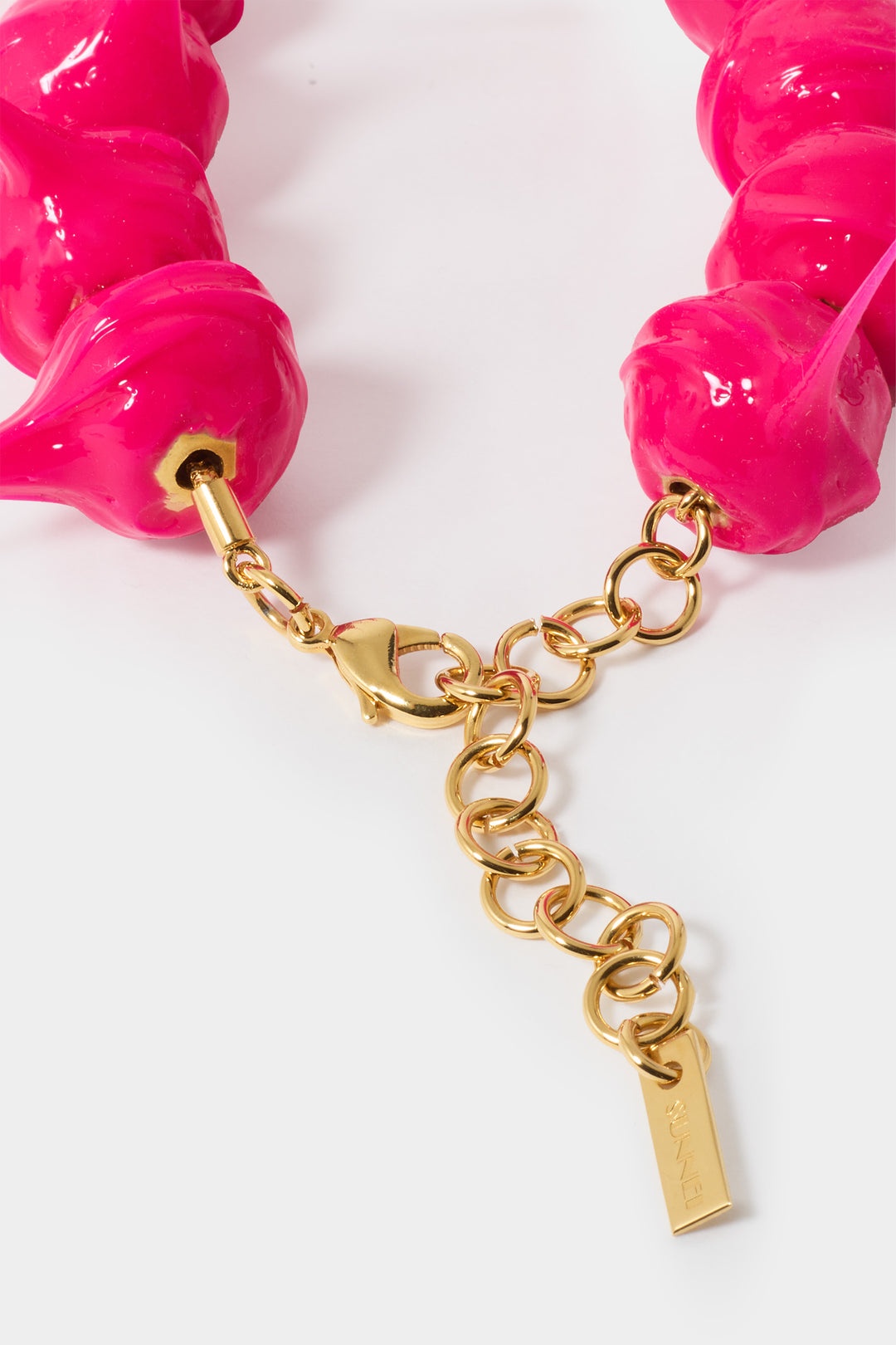 SPIKE RUBBERIZED NECKLACE / gold / fuxia - 4