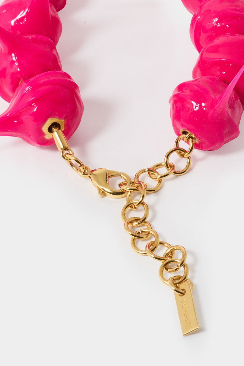 SPIKE RUBBERIZED NECKLACE / gold / fuxia 4