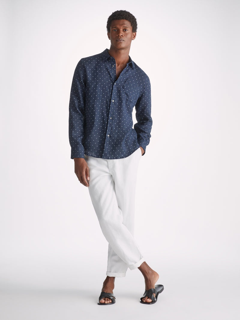 Derek Rose Men's Shirt Milan 22 Linen Navy outlook