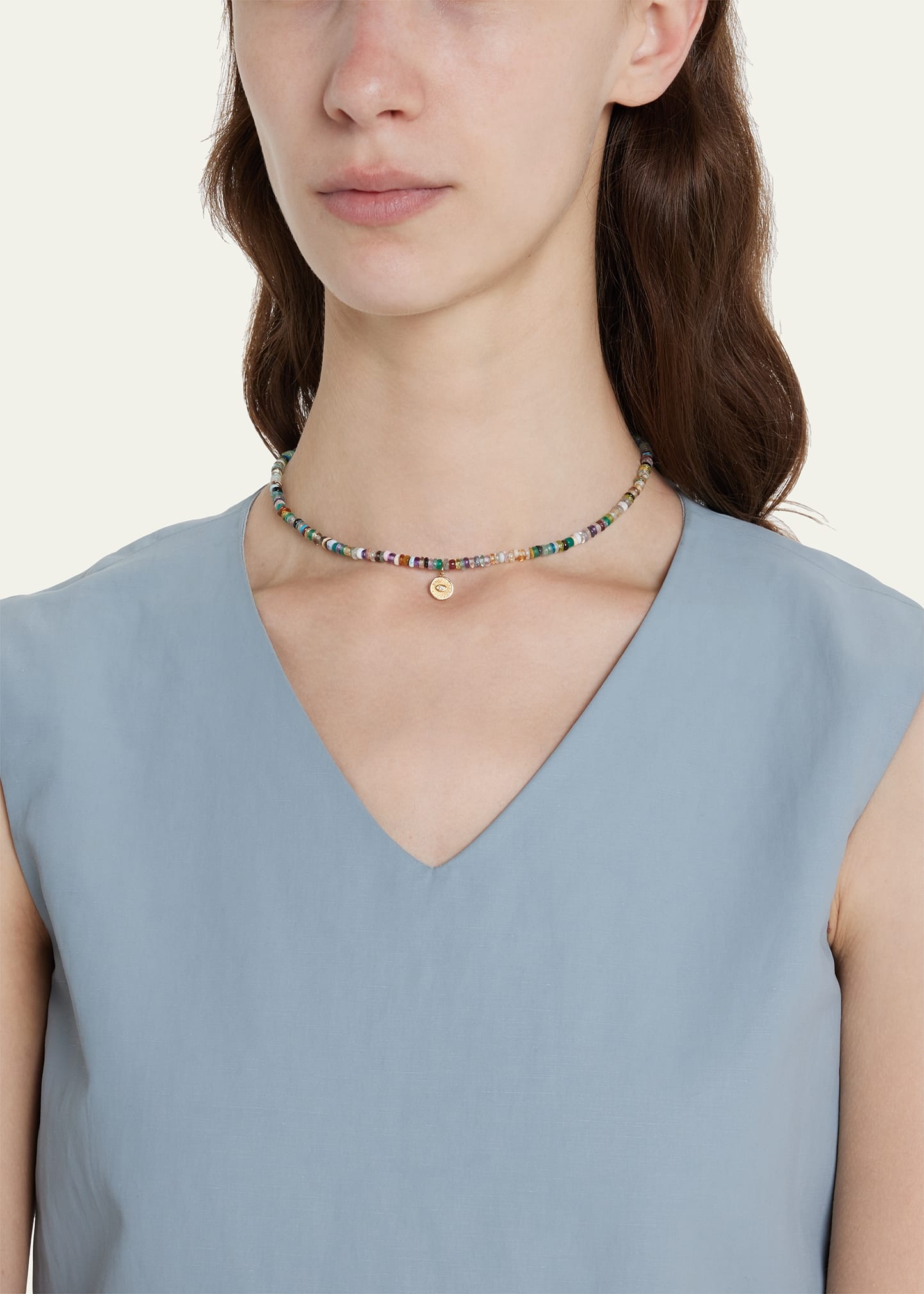 14k Evil Eye Diamond Coin Necklace - 2
