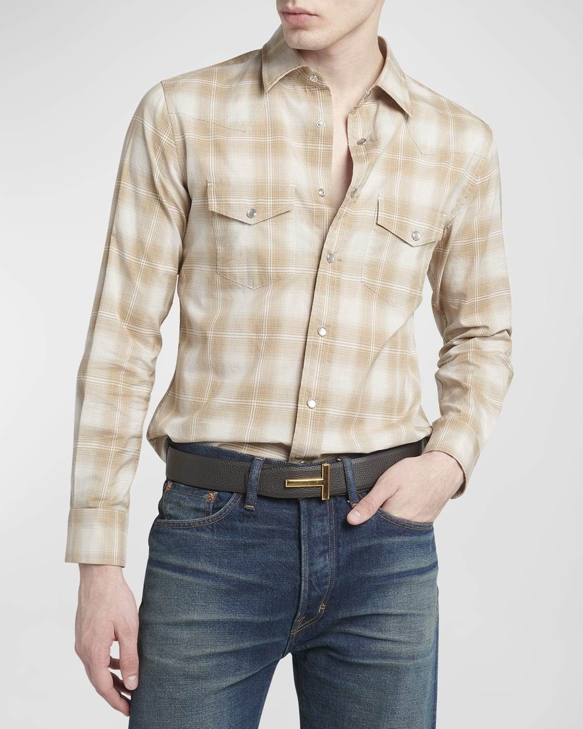 Men's Degrade Check Western Button-Down Shirt - 6