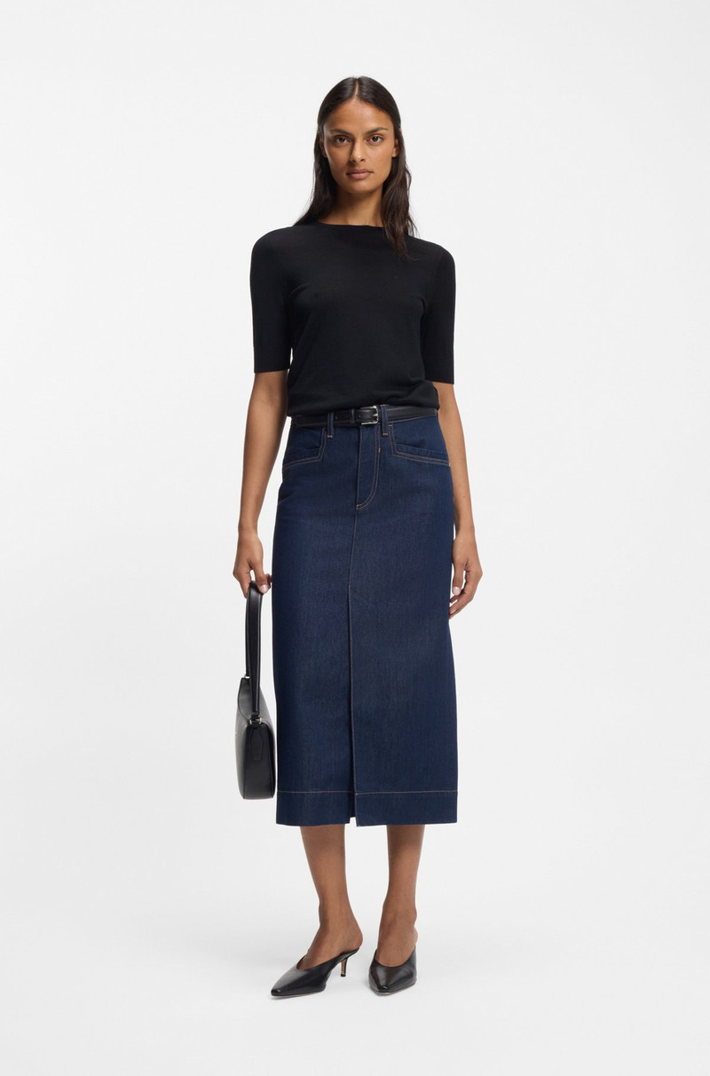 BOSS BLUE MIDI SKIRT IN RIGID DENIM outlook