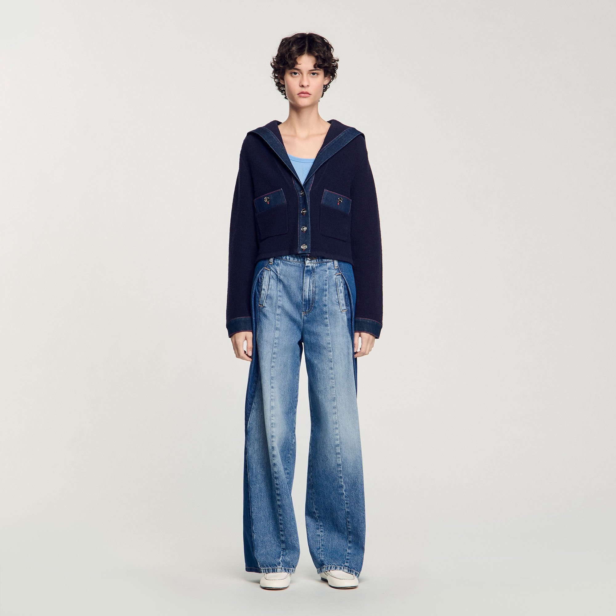CARDIGAN WITH DENIM DETAILS - 2