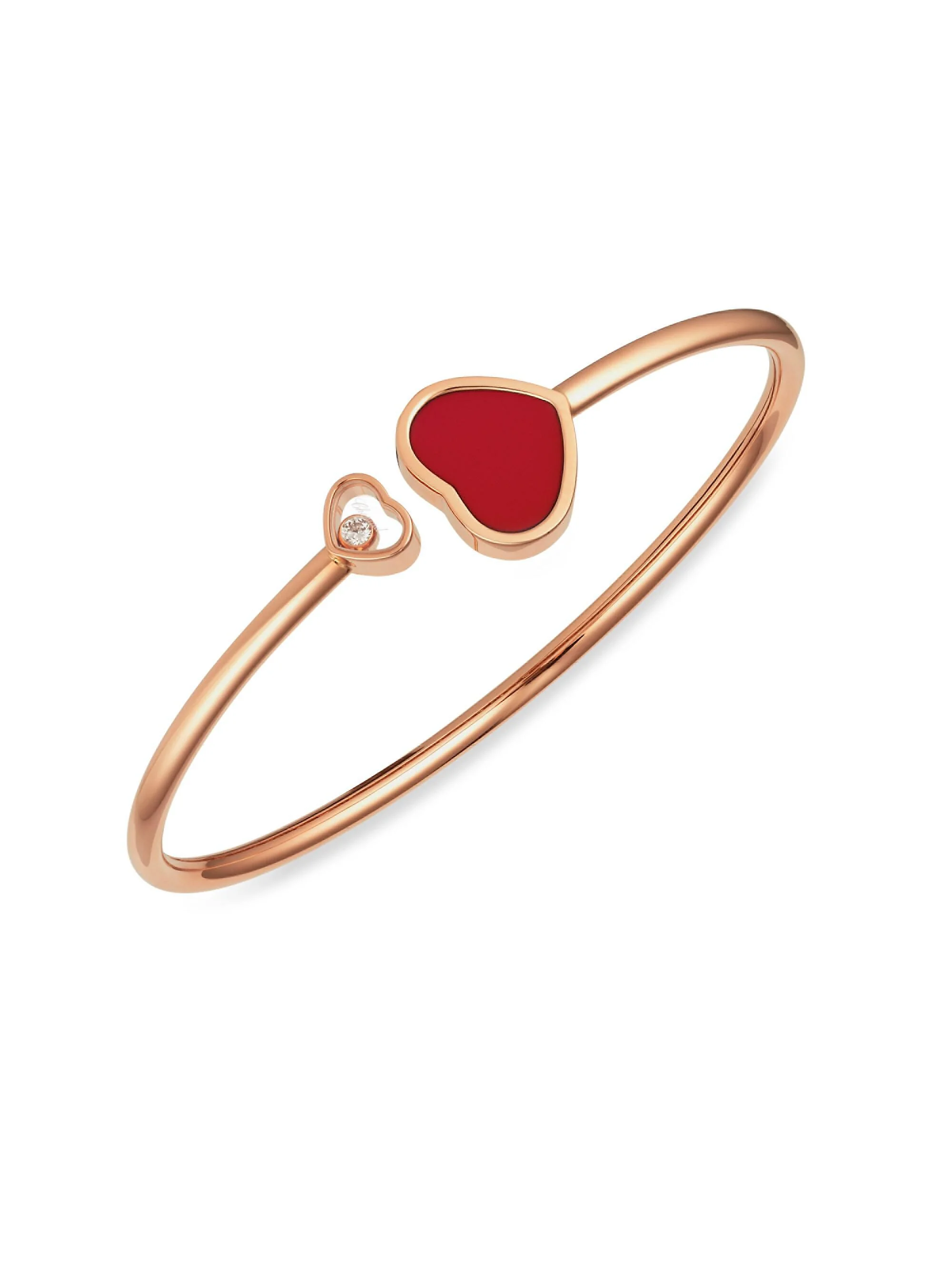 Women's Happy Hearts 18K Rose Gold, Diamond & Red Stone Bangle - Rose Gold - 1