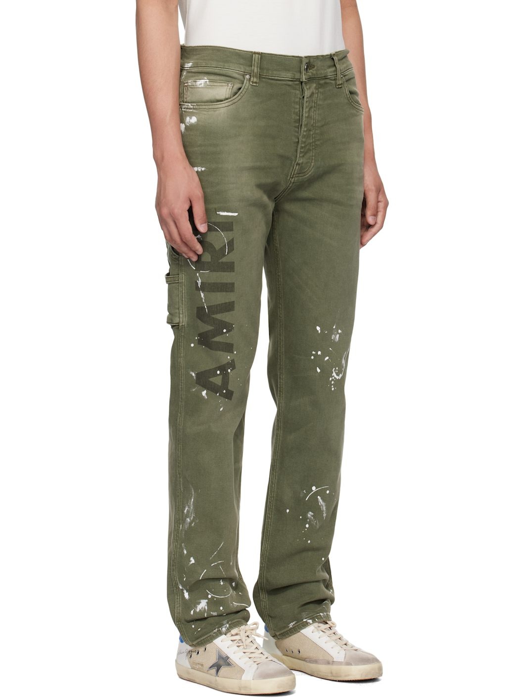 Khaki Army Logo Painted Slim Workman Jeans - 2