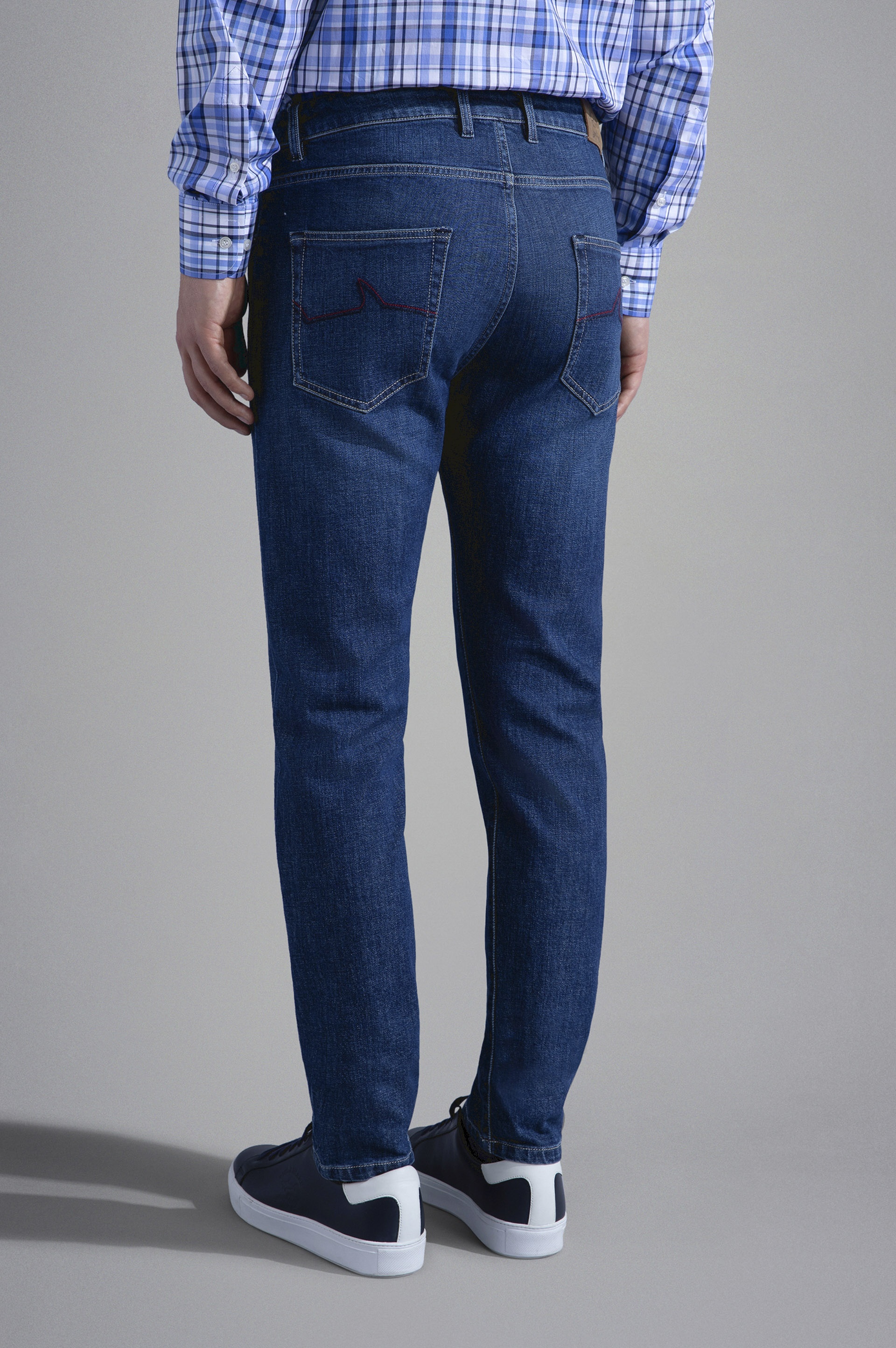 RED RIVET STRETCH COTTON JEANS - 3