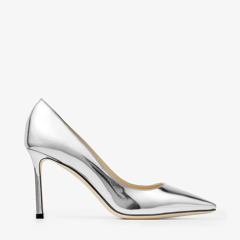Romy 85 Silver Liquid Metal Leather Pumps - 1