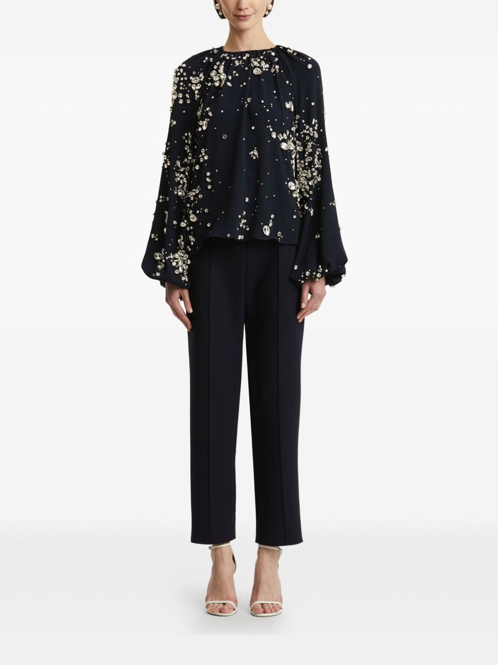 crystal-embellished balloon-sleeve blouse - 2