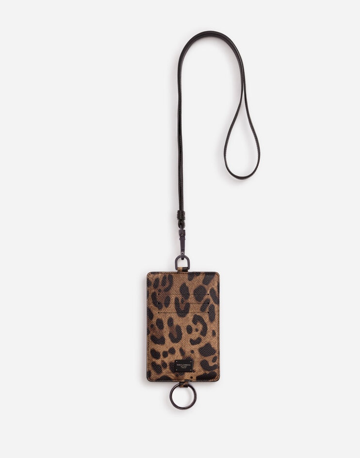 Leopard print card holder in dauphine calfskin with cross-body strap - 1